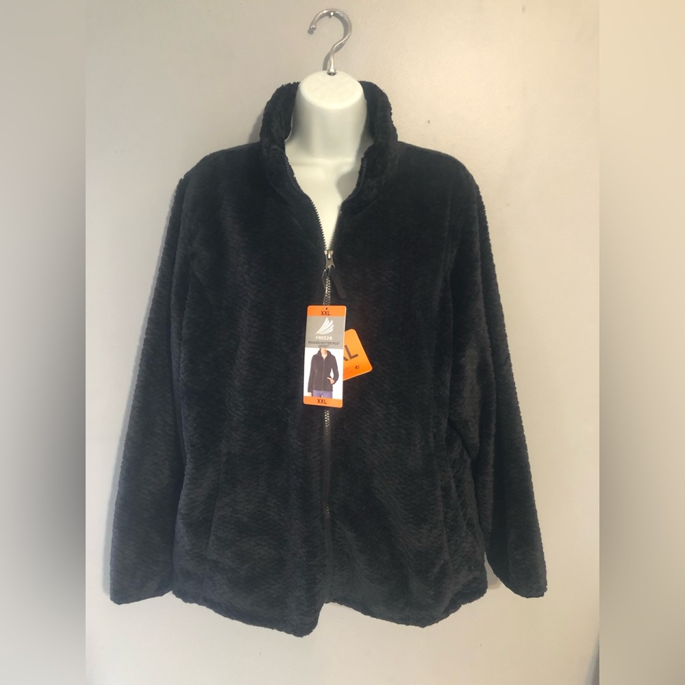 NWT Free2B Women’s Braided Butter Pile Jacket, Black, size XXL